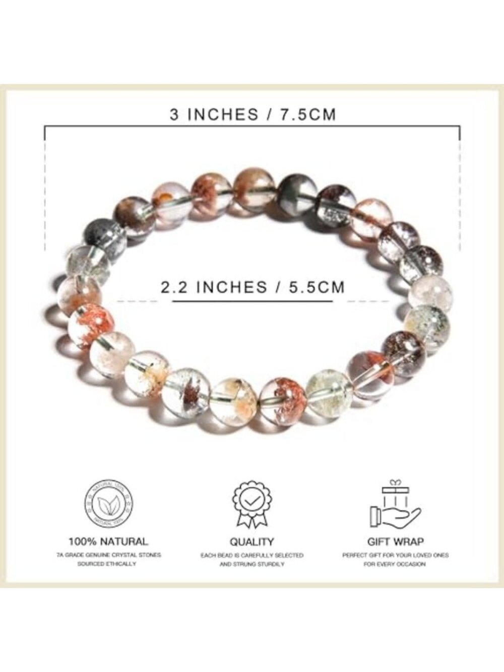 Natural Crystal Gemstone Bracelet | Healing Energy Quartz Bead | Handcrafted - Picture 2 of 5